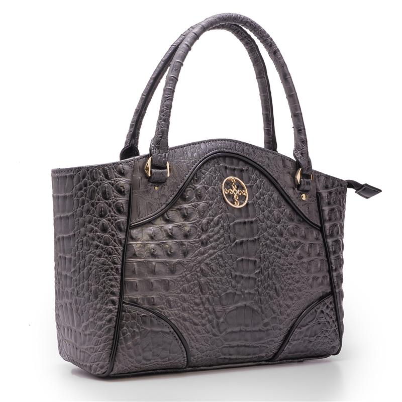 Avalon Crocodile-Embossed Handbag And Wallet Set (gray)